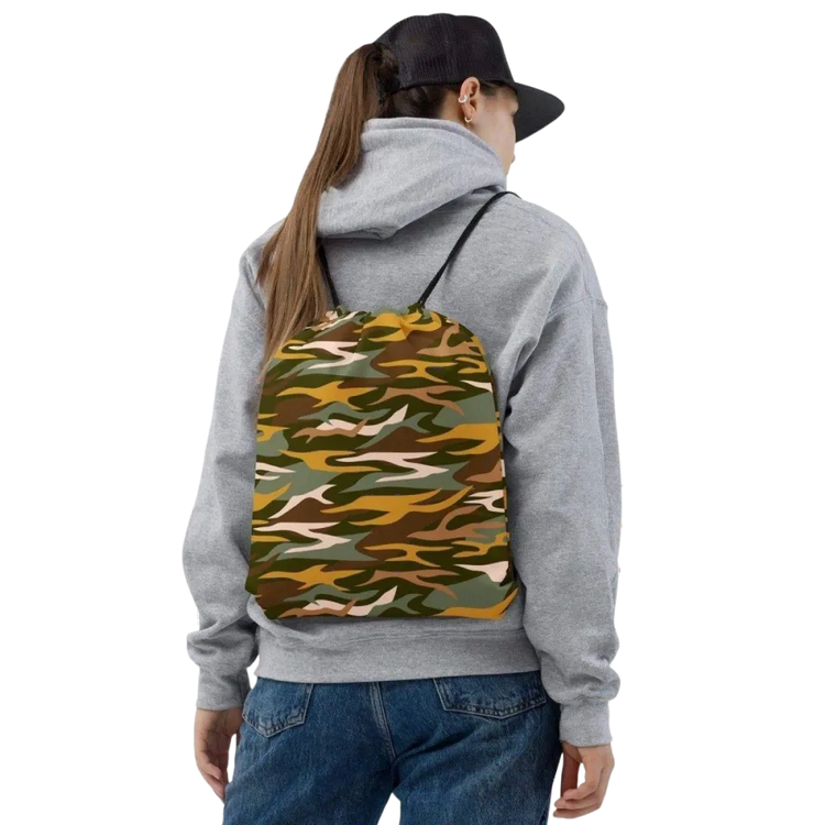 Handgenähter Polyester-Turnbeutel 38x43 cm mit Textildruck, langlebig und ideal für Sport und Freizeit.