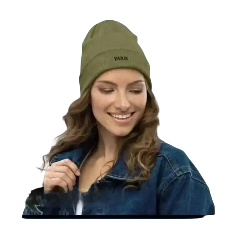 Damen-Strickmütze für Winter und Alltag, grün, aus 100% Baumwolle, Beanie 38-49 cm, modisches Accessoire von BUYATHOME24