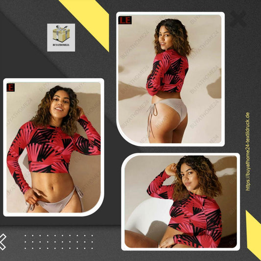 * Damen Langarm Crop Top 2XS-6XL - Textildruck