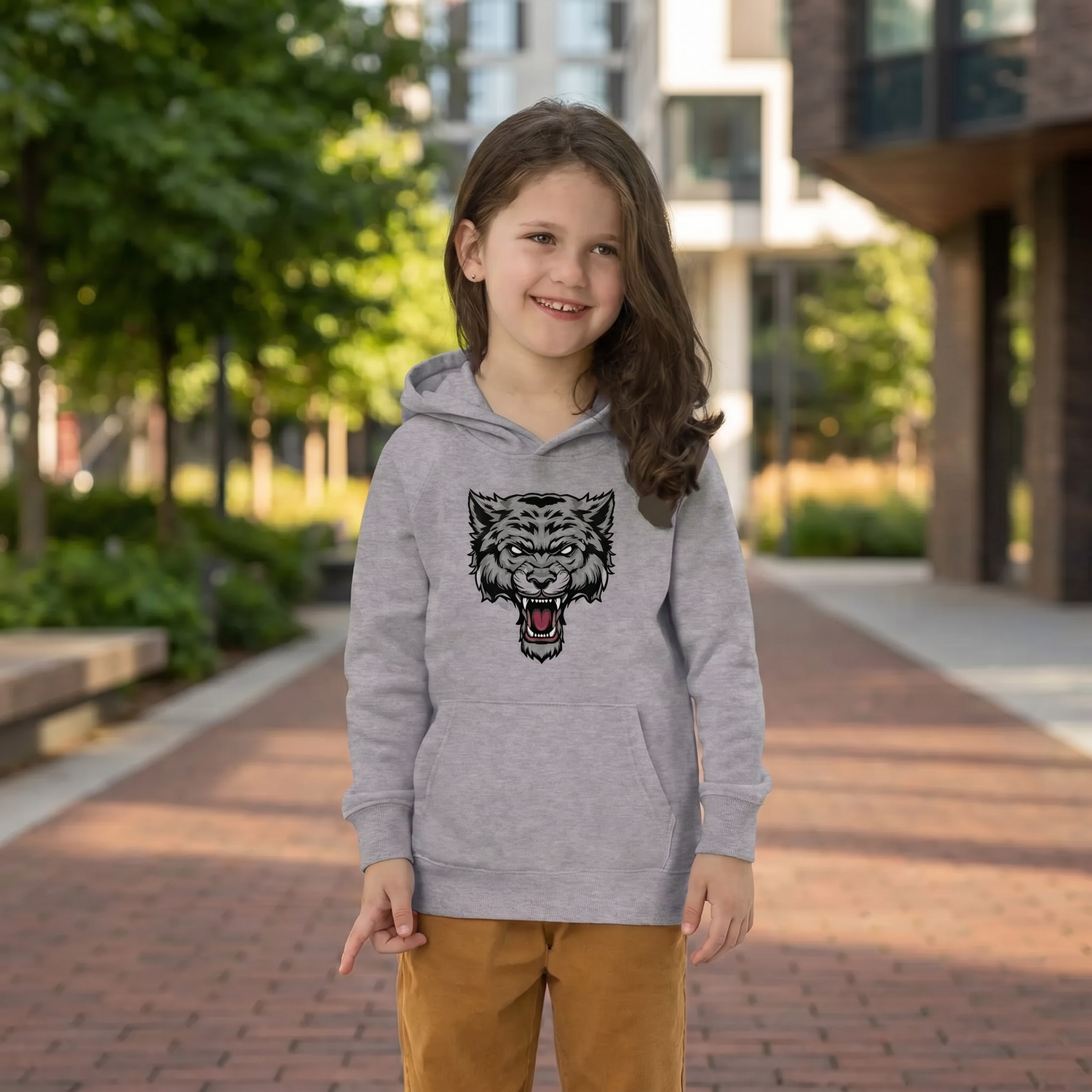Unisex Halloween Kapuzenpullover mit Wolf-Design, Baumwolle, Grafik Hoodie für Kinder 4-12 Jahre, dunkelgrau