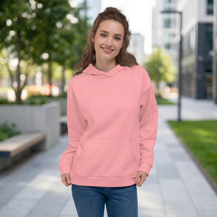 Hellrosa Unisex Hoodie mit Allover-Print, bequemes Kapuzenpullover in XS bis 3XL, modischer Hoodie von BUYATHOME24