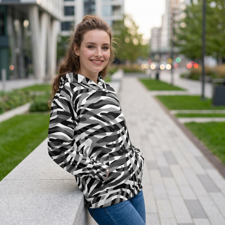 Zebra Tierdruck Damen Hoodie mit Rückenprint, kuscheliger Kapuzenpullover in XS-3XL, bequem und stylisch von BUYATHOME24