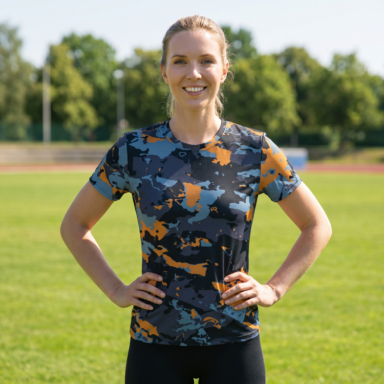 Damen Sportshirt aus Vier-Wege-Stretch-Jersey in XS bis 2XL, bequemes, sportliches Oberteil in neutralem Design