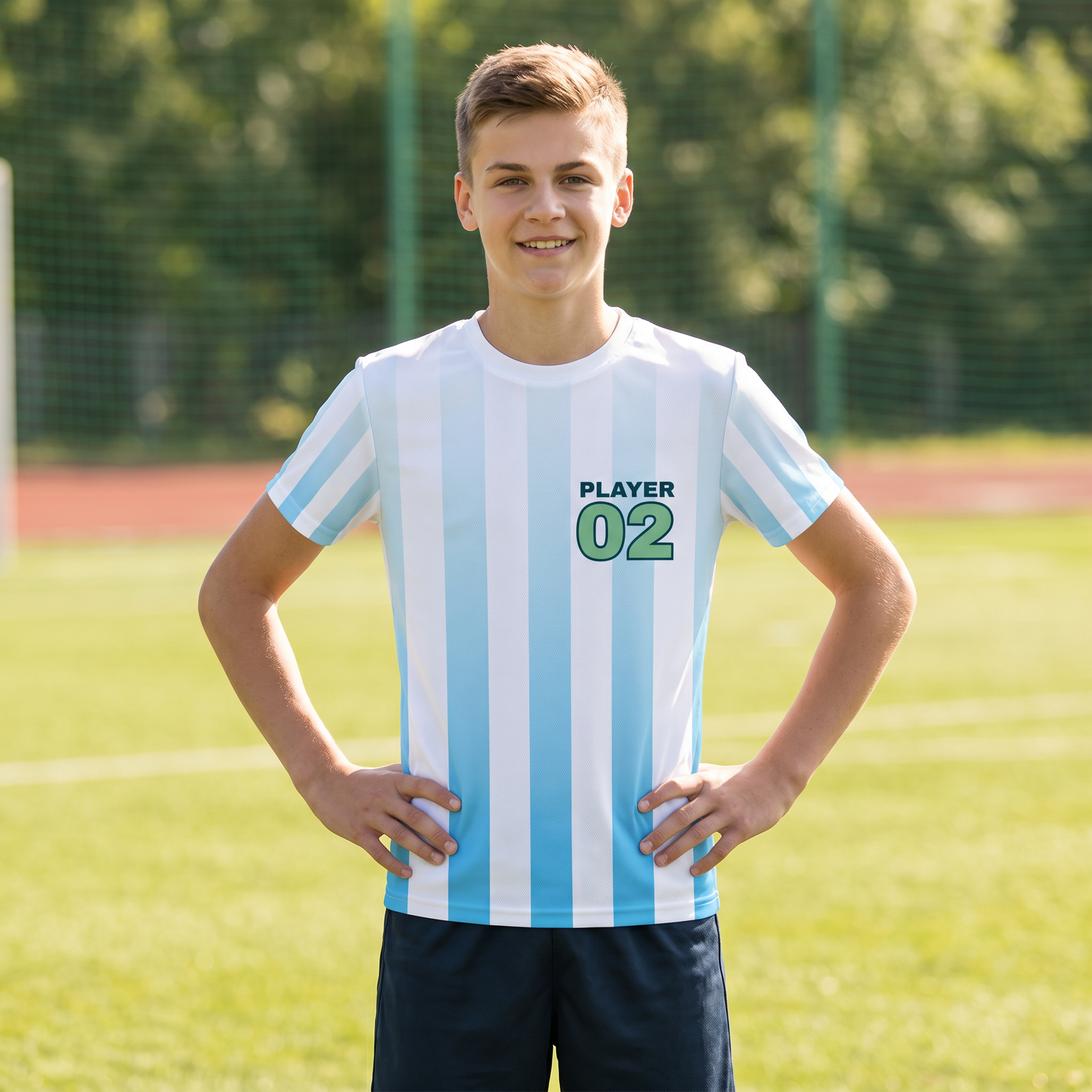 Kinder unisex Fußballtrikot mit gestreiftem Design, 134-170 cm, aus Vier-Wege-Stretch für Schulsport von BUYATHOME24