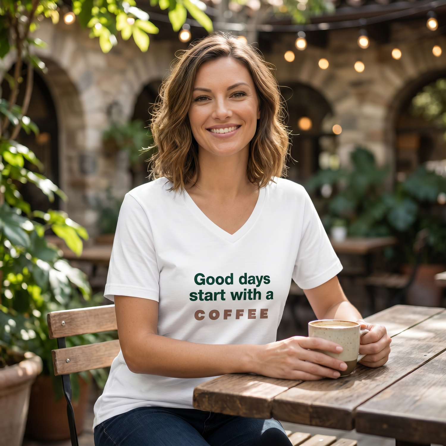Generated lifestyle image for ▻ V-Ausschnitt I Herren & Damen T-Shirt S, M, L, XL, 2XL