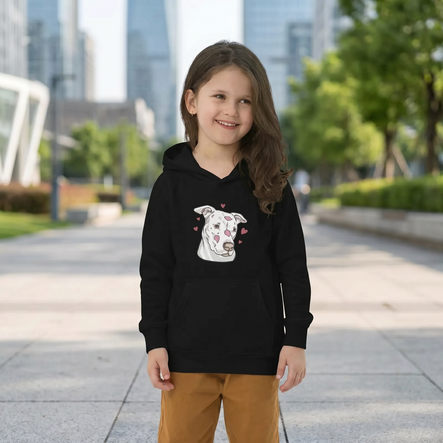 Grauer Kinder-Hoodie mit Hundetierdruck, Unisex Kapuzenpullover für 4-12 Jahre, bequem und modisch für Jungen und Mädchen.