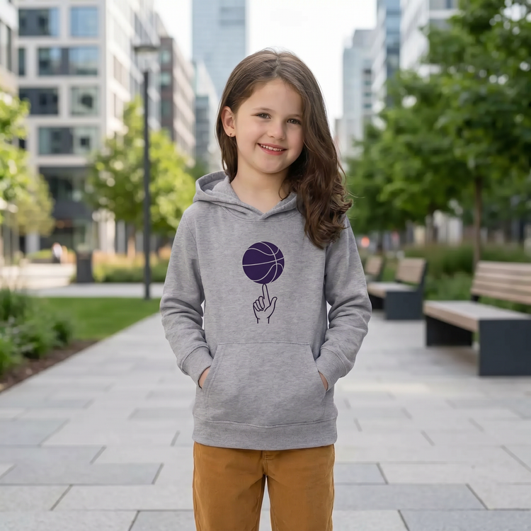 Sportlicher unisex Kinder Hoodie mit Basketball-Grafik, doppellagig, für Jungen und Mädchen 4-12 Jahre, bequem und stylisch.