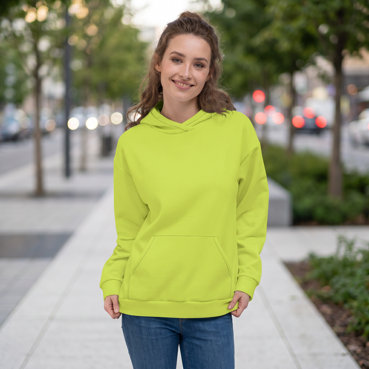 Zitronengelbe Unisex Hoodie mit Allover-Print, bequemes Kapuzenpullover in XS-3XL, modisches Design, BUYATHOME24.