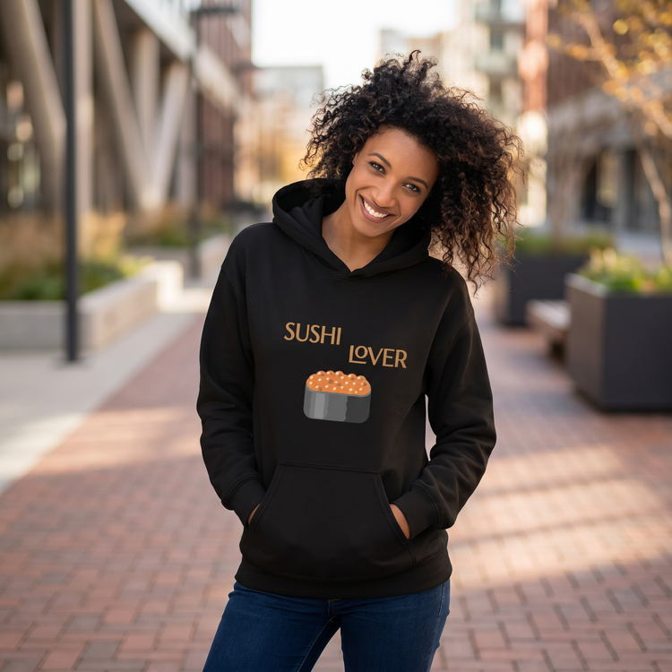 Unisex Hoodie mit Sushi-Grafik in Schwarz, Herren und Damen, in den Größen S bis 5XL, bequemer Kapuzenpullover von BUYATHOME24