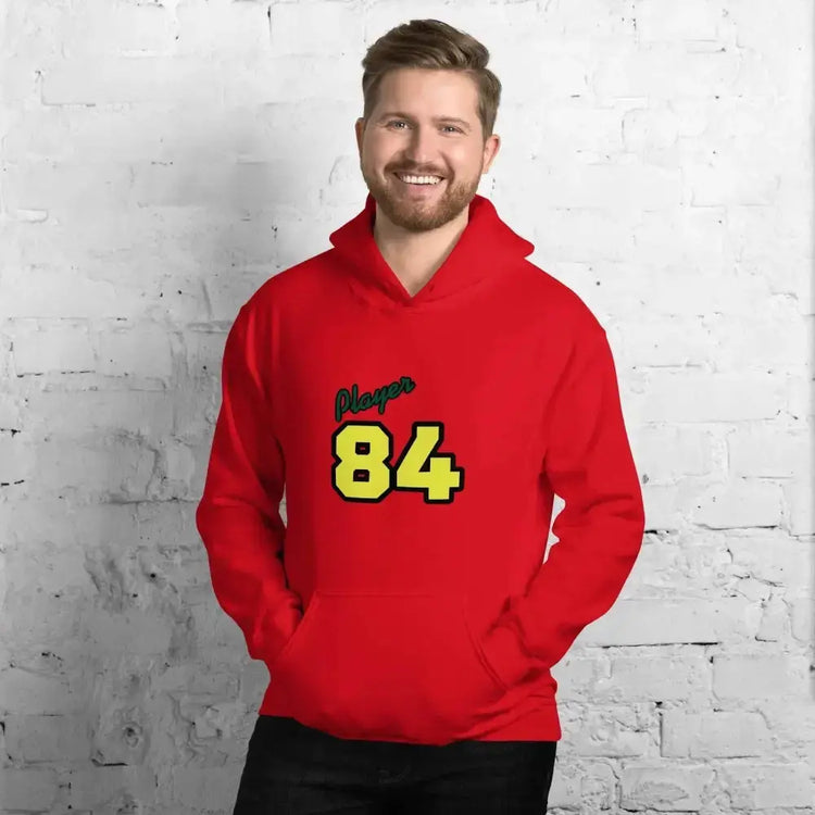 Grauer Herren- und Damen-Hoodie mit rotem Grafikdruck, Baumwolle, unisex, Größen S bis 5XL, von BUYATHOME24