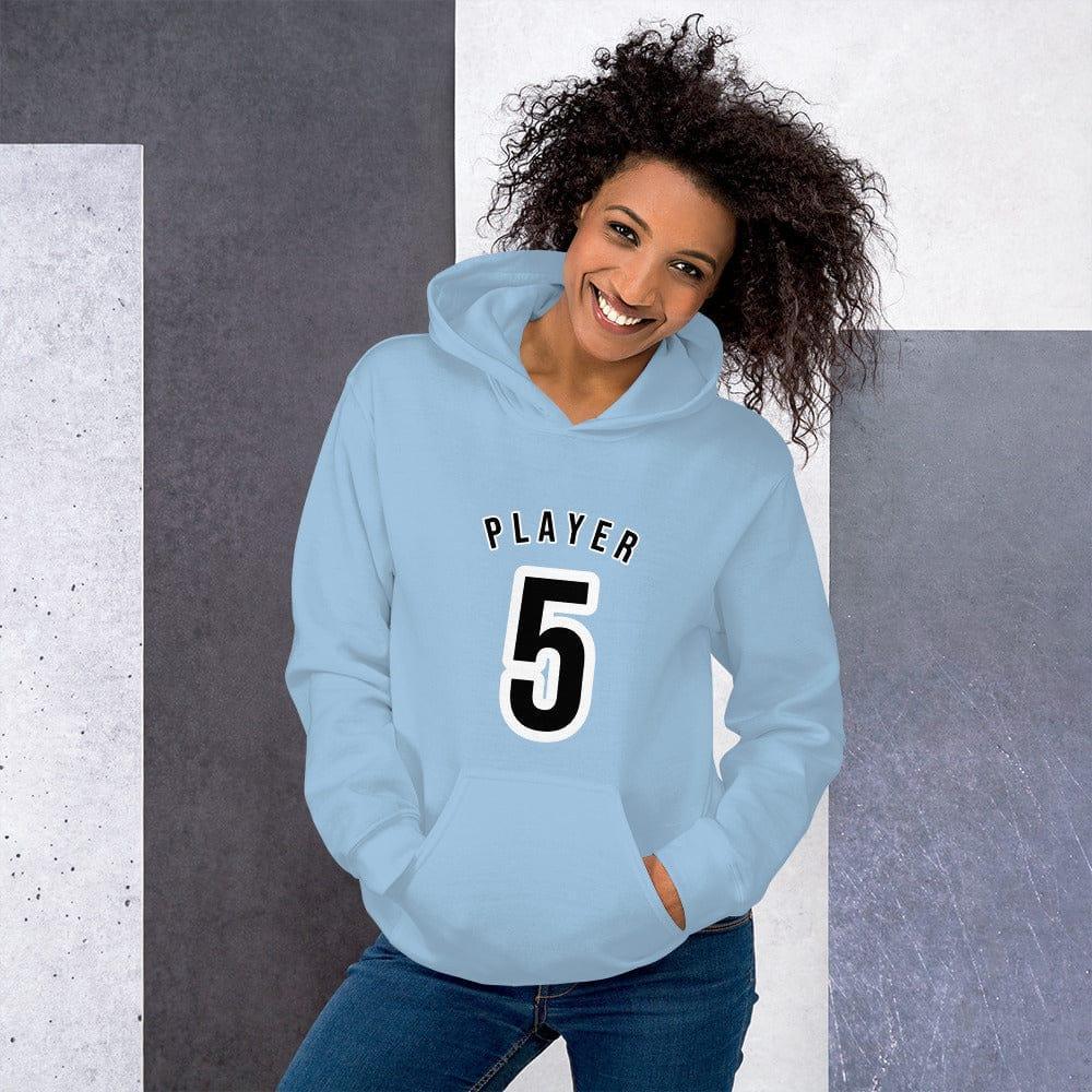 Hellblauer Damen-Grafik-Hoodie von BUYATHOME24, Baumwolle, bedruckbar, in S bis 5XL, mit Kapuzen und langen Ärmeln.