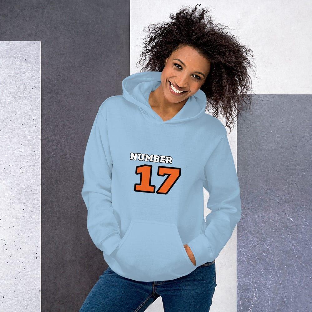 Hellblauer Damen-Grafik-Hoodie von BUYATHOME24, Baumwolle, bedruckbar, in Größe S bis 5XL, mit grafischem Design.