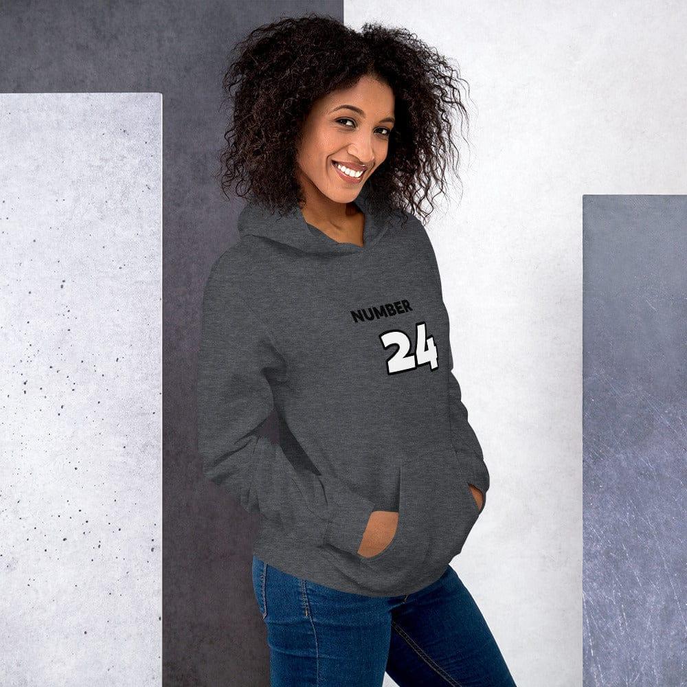 Grauer Damen Hoodie mit Nummer 24 Grafik von BUYATHOME24, Baumwolle, bedruckbar, in den Größen S bis 5XL