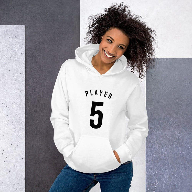 Damen Grafik Kapuzenpullover von BUYATHOME24, weiß mit Druck, aus 100% Baumwolle, in Größe S bis 5XL, bedruckbar.