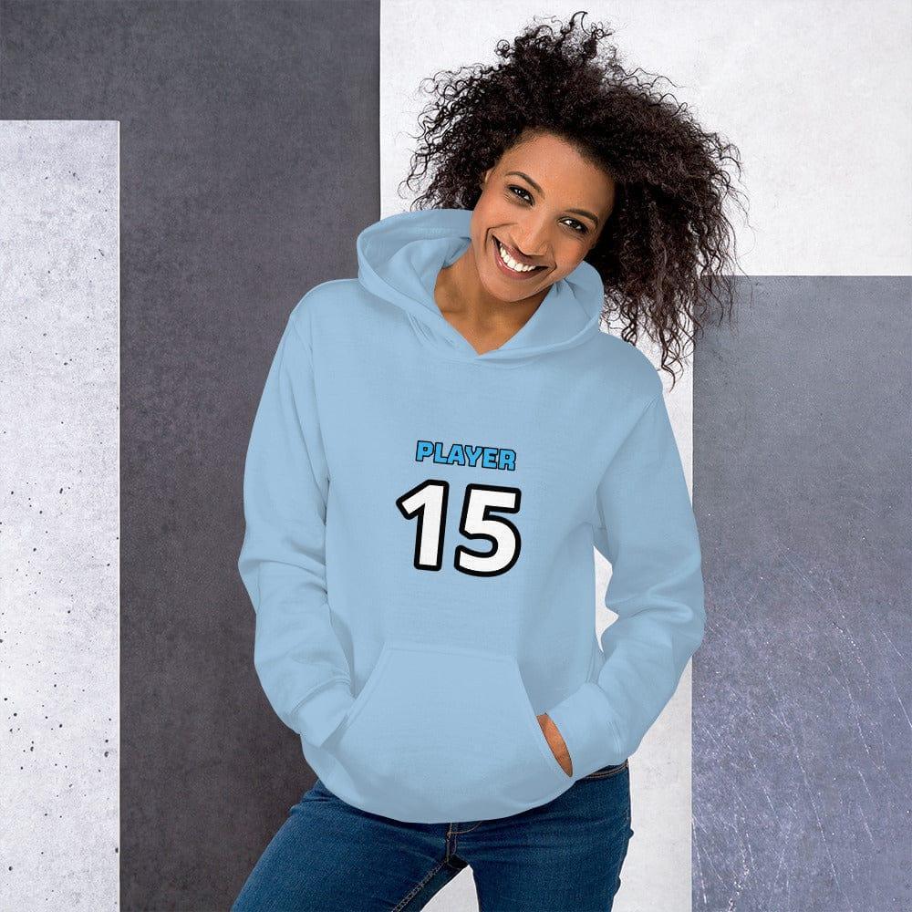 Hellblauer Damen-Hoodie mit Grafikdruck von BUYATHOME24, Baumwollkapuzenpullover in S-5XL, bequem und bedruckbar.