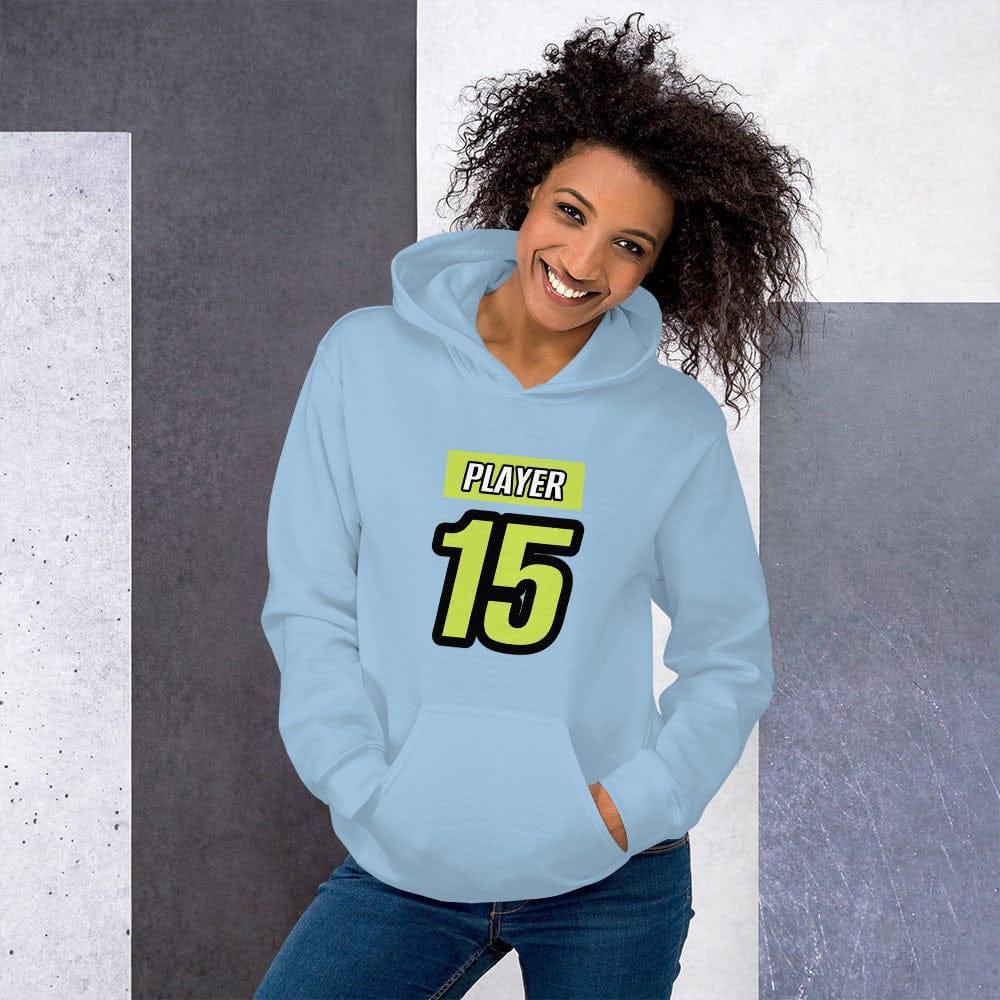 Heller blauer Damen Hoodie mit Grafikprint, Baumwolle, bequem, von BUYATHOME24, in S bis 5XL, modischer Kapuzenpullover.