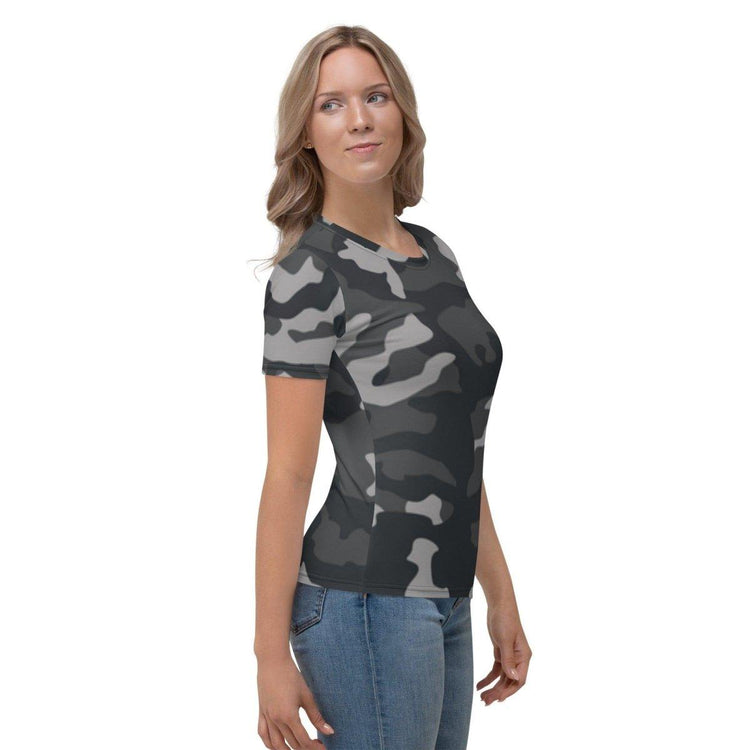 Damen Sportshirt von BUYATHOME24 in XS bis 2XL, aus Vier-Wege-Stretch, zeigt das bequeme, atmungsaktive Textildruck-Design.