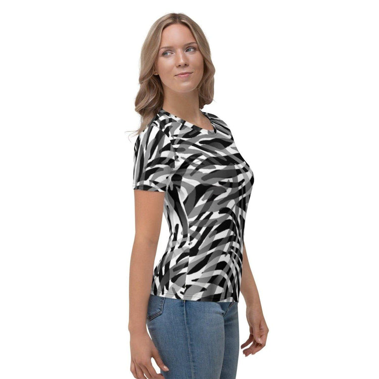 Damen Sportshirt von BUYATHOME24 in XS-2XL, Jersey mit Vier-Wege-Stretch, bequemes Sportshirt mit Textildruck, frontale Ansicht