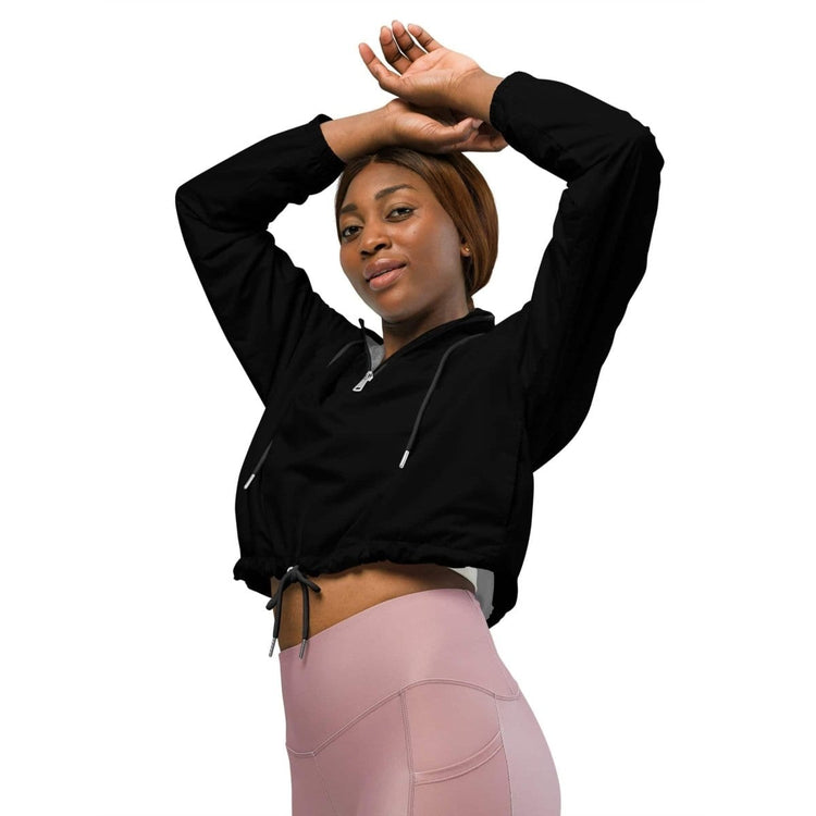 Damen Sportjacke Bauchfrei von BUYATHOME24, wasserdicht und atmungsaktiv mit Allover-Print in XS bis 2XL, auf Textildruck.