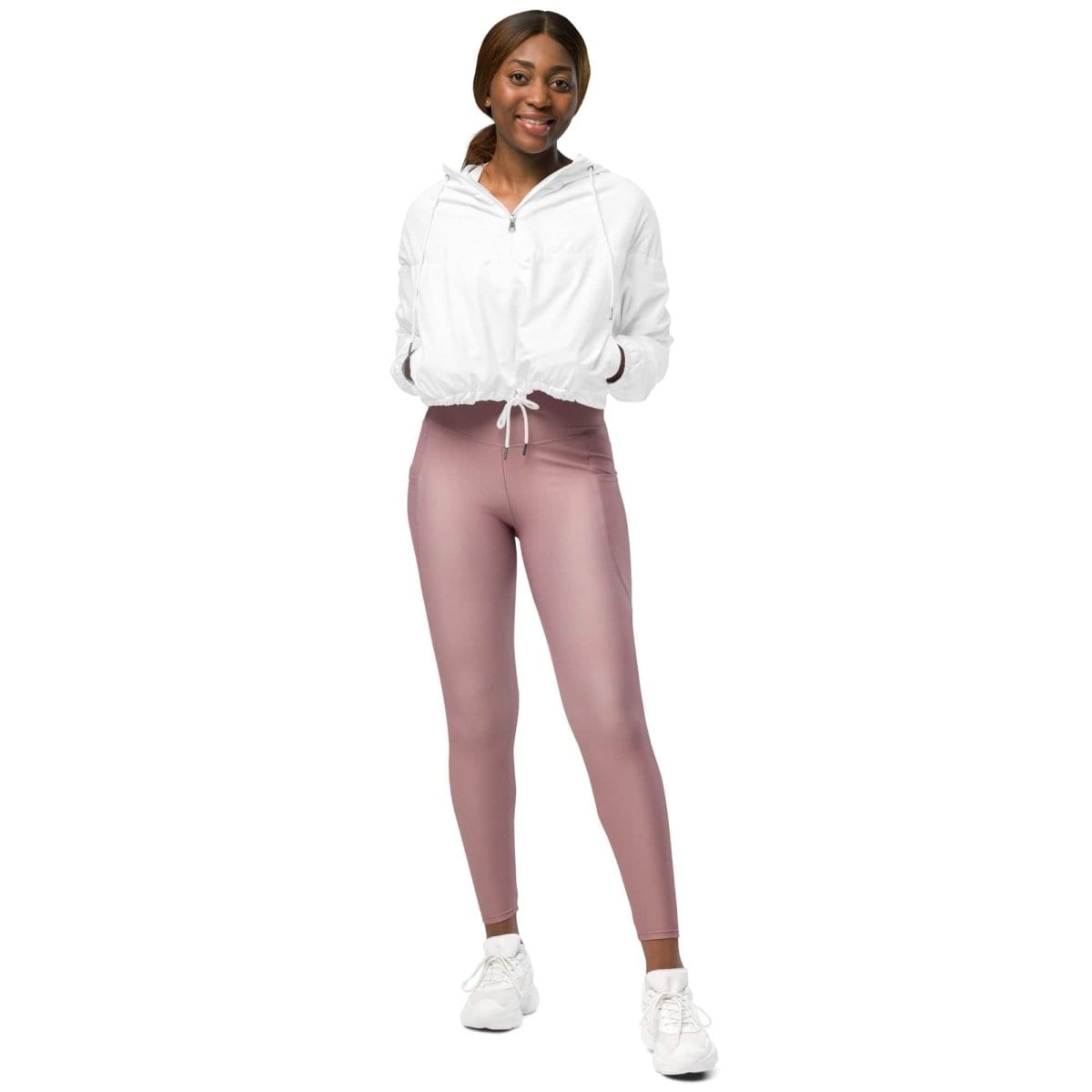 Damen Sportjacke von BUYATHOME24, wasserdicht und atmungsaktiv, in Weiß, für XS bis 2XL, bauchfrei und sportlich.