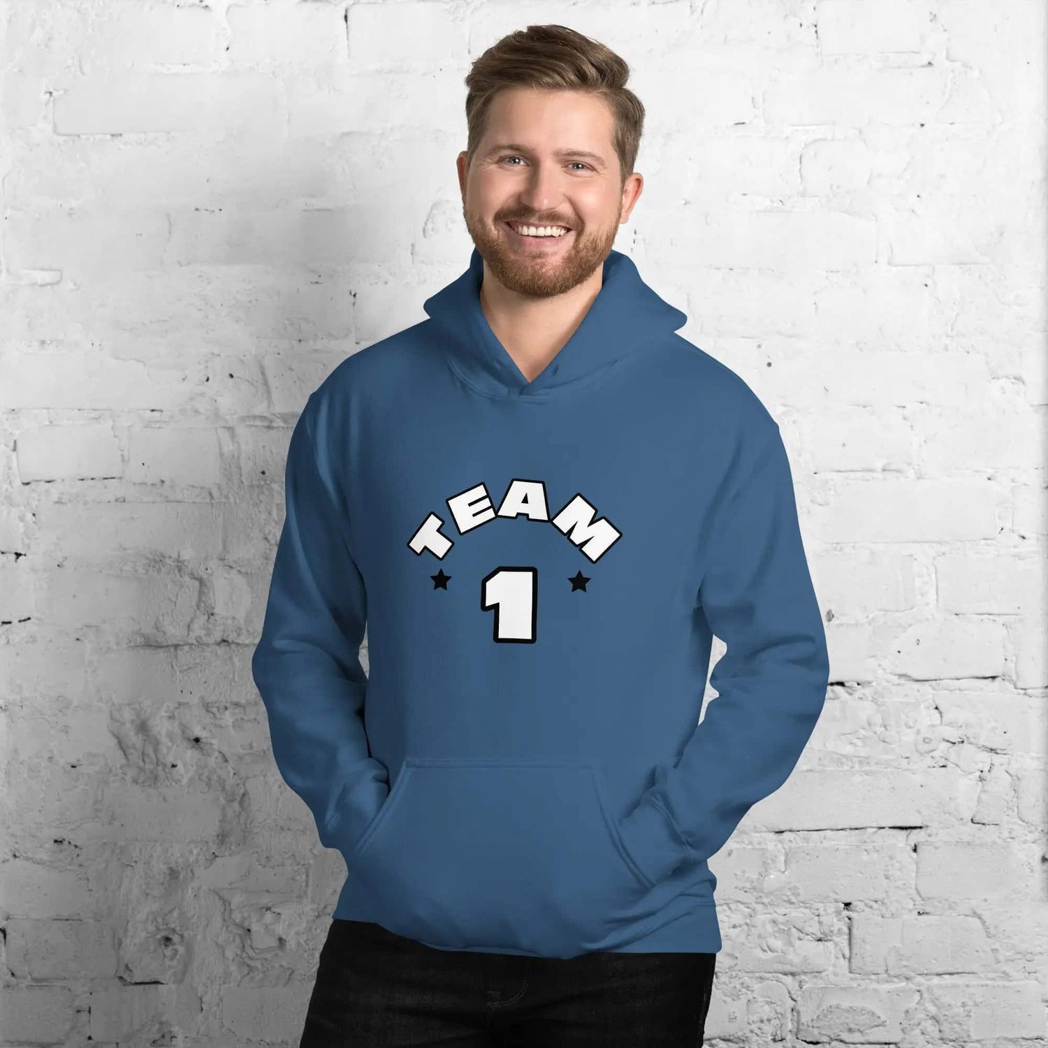 Grafik Hoodie für Herren und Damen in Indigo Blau, Baumwolle, unisex, von BUYATHOME24, mit großem Druck, Größen S bis 5XL