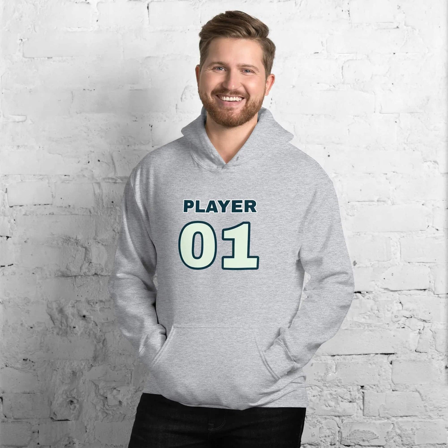 Grauer Herren- und Damen-Grafikh hoodie von BUYATHOME24, Unisex, Baumwolle, mit sportlichem Druck, Größen S bis 5XL