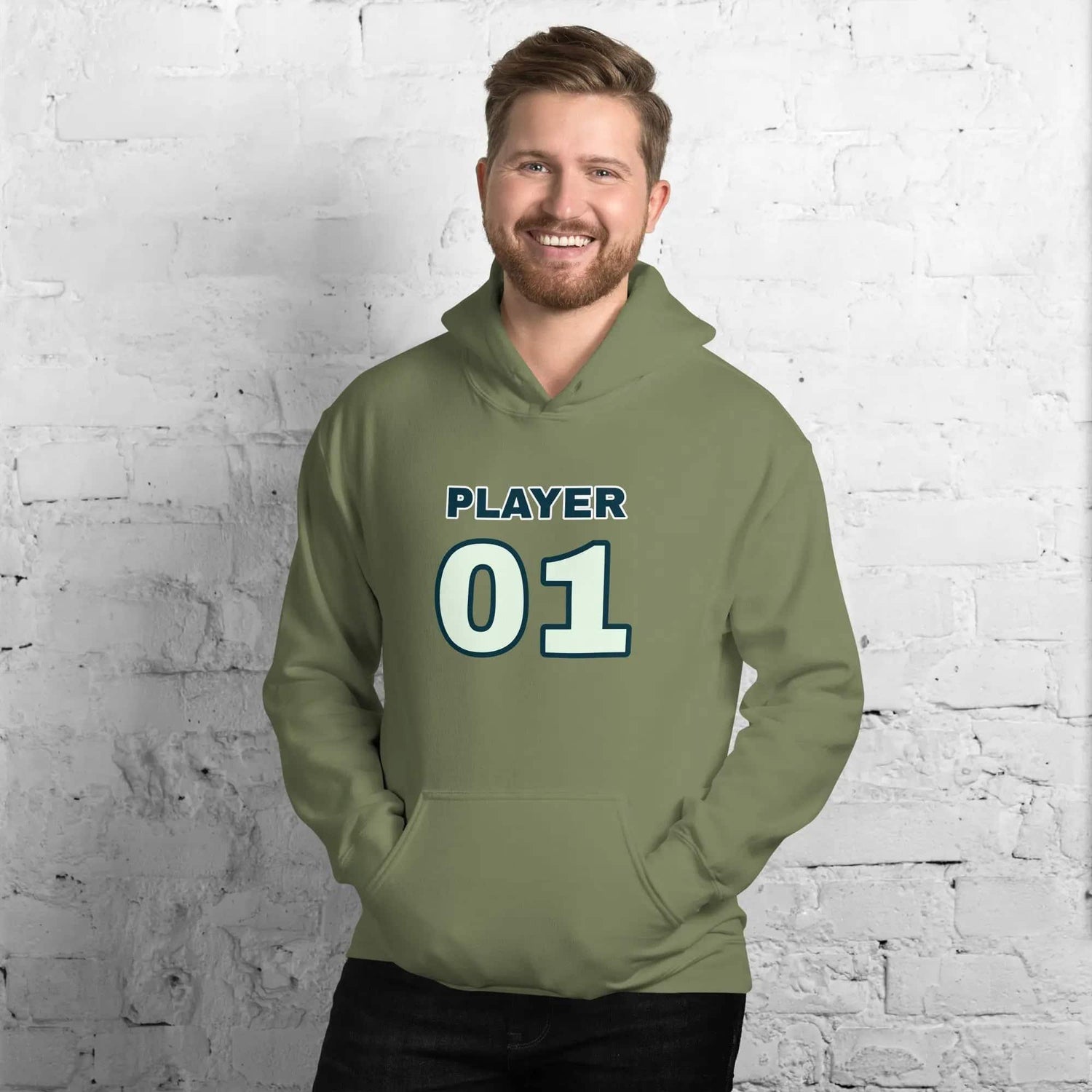 Grauer unisex Grafik Hoodie von BUYATHOME24, Baumwolle, mit militärischem Druck, für Herren und Damen, in S bis 5XL.