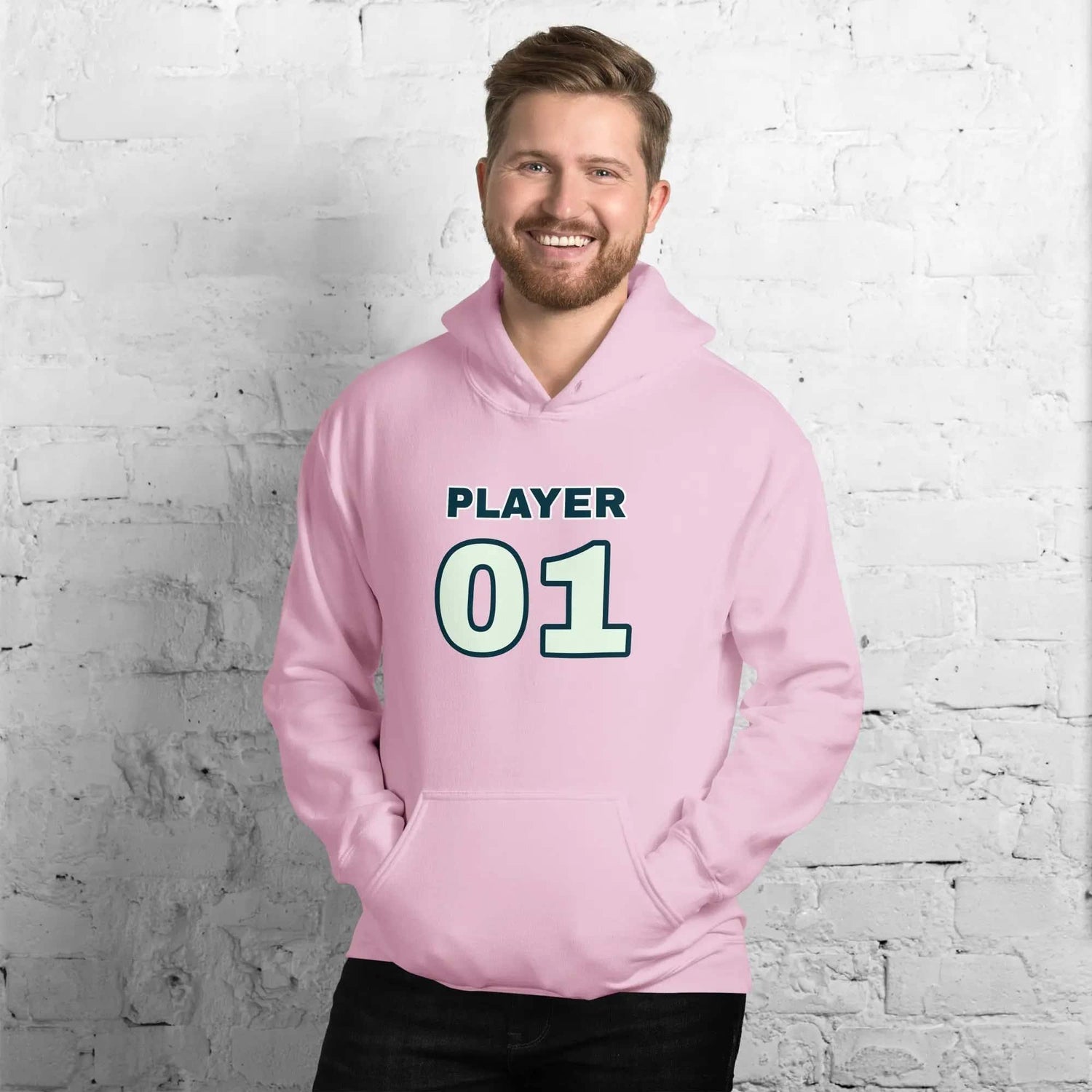 Grafik Unisex Hoodie von BUYATHOME24, hellpink, mit Druck, Baumwolle, für Herren und Damen, in S-5XL