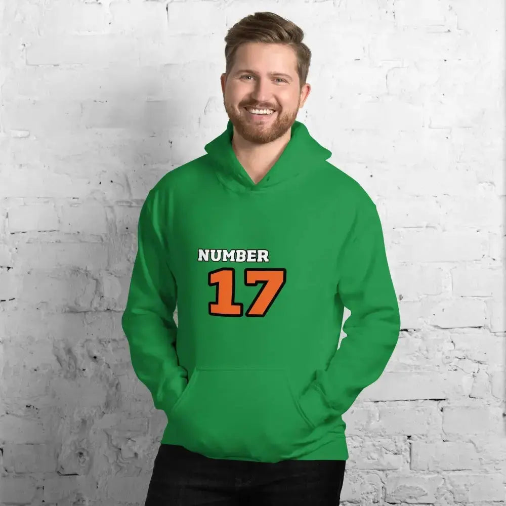 Grauer Herren- und Damen-Grafik-Hoodie mit Nummer 17, Baumwolle, unisex, BUYATHOME24, Druck, Größe S-5XL