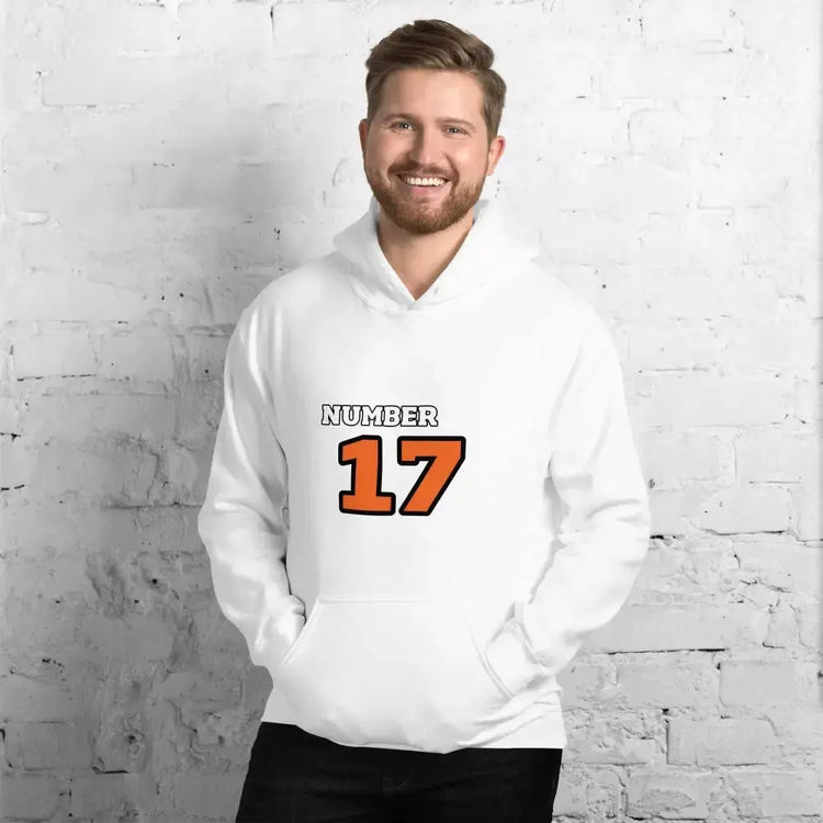 Grauer unisex Hoodie mit Nummer 17 Grafik, Baumwolle, für Herren und Damen, in Größe S bis 5XL von BUYATHOME24