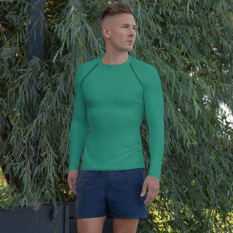 Blaues Herren Langarm Sportshirt von BUYATHOME24, personalisierbar, in XS-3XL, sportlich und bequem für Fitness und Freizeit.