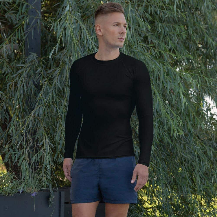 Schwarzes Herren-Langarm-Sportshirt mit UV-Schutz in XS bis 3XL, Textildruck, von BUYATHOME24, ideal für sportliche Aktivitäten.
