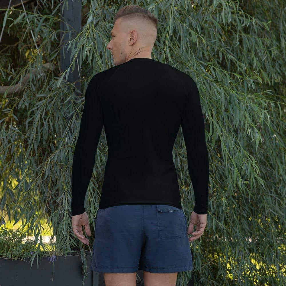 Schwarzes Herren Langarm-Sportshirt von BUYATHOME24 mit UV-Schutz, unisex, in Größen XS bis 3XL, Textildruck auf der Vorderseite