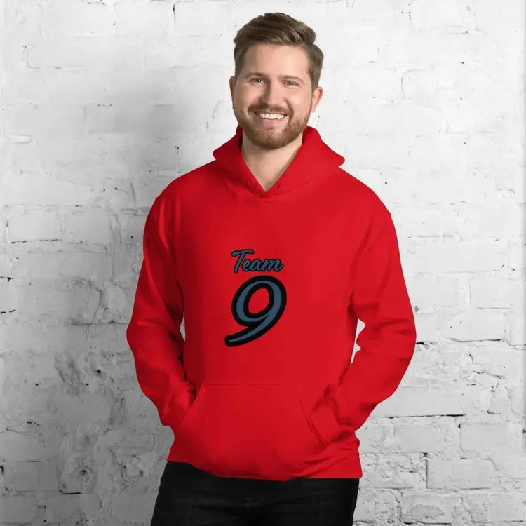 Roter Herren- und Damen-Grafik-Hoodie von BUYATHOME24, Unisex Baumwoll-Hoodie in S bis 5XL mit Druck.