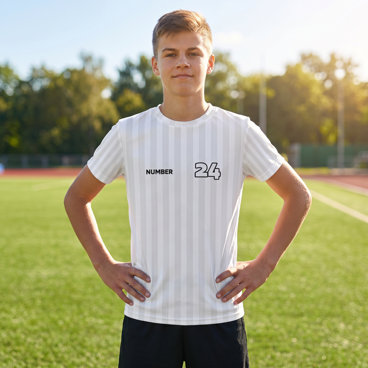Unisex Kinder Fußball-T-Shirt von BUYATHOME24, gestreift, atmungsaktiv, für Sport und Freizeit, in Größe 134-170 cm