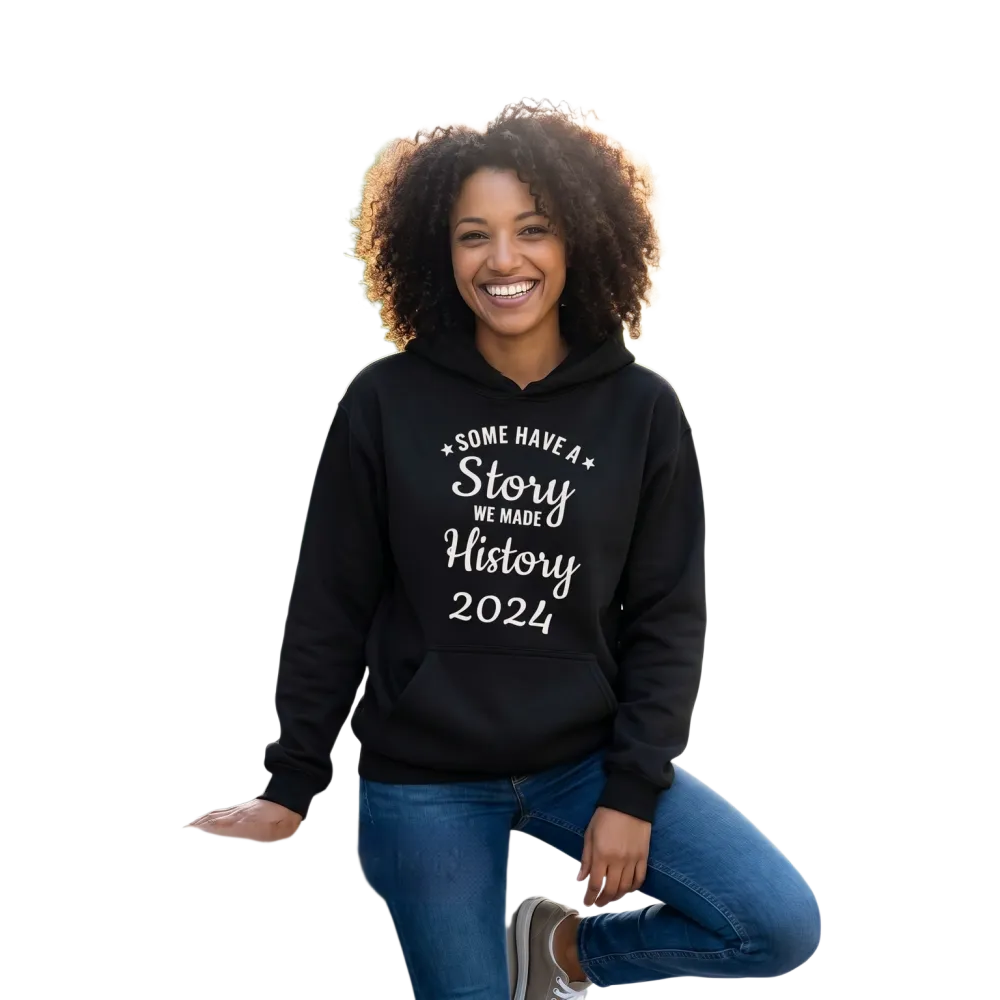 Grafik Damen Hoodie von BUYATHOME24, personalisierbarer Baumwoll-Kapuzenpullover in S-5XL, getragen von einer Person.