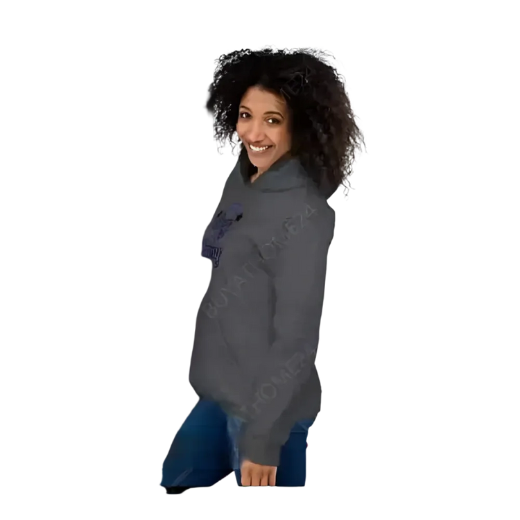 Grauer unisex Kapuzenpullover aus Baumwolle mit Grafik, für Herren und Damen, in S bis 5XL, von BUYATHOME24.