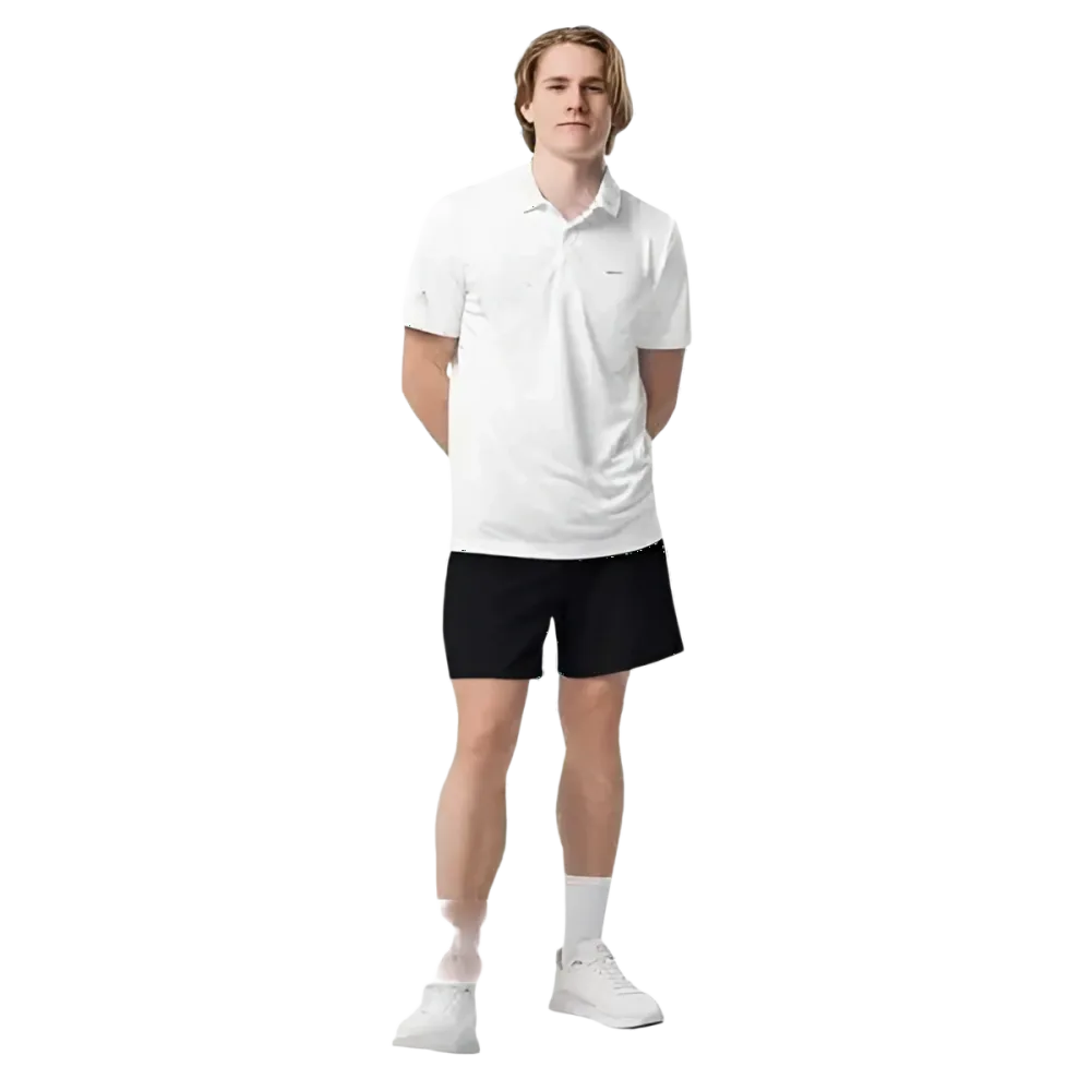Weißes Adidas Unisex Poloshirt aus Polyester, atmungsaktives Sportshirt, vorne sichtbar, in Größe S bis 2XL.