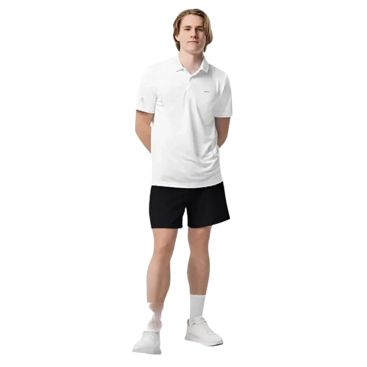 Weißes Adidas Unisex Poloshirt aus Polyester, atmungsaktives Sportshirt, vorne sichtbar, in Größe S bis 2XL.