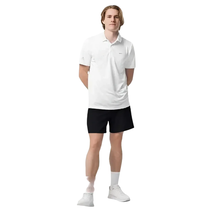 Weißes Adidas Unisex Poloshirt aus Polyester, atmungsaktives Sportshirt, vorne sichtbar, in Größe S bis 2XL.