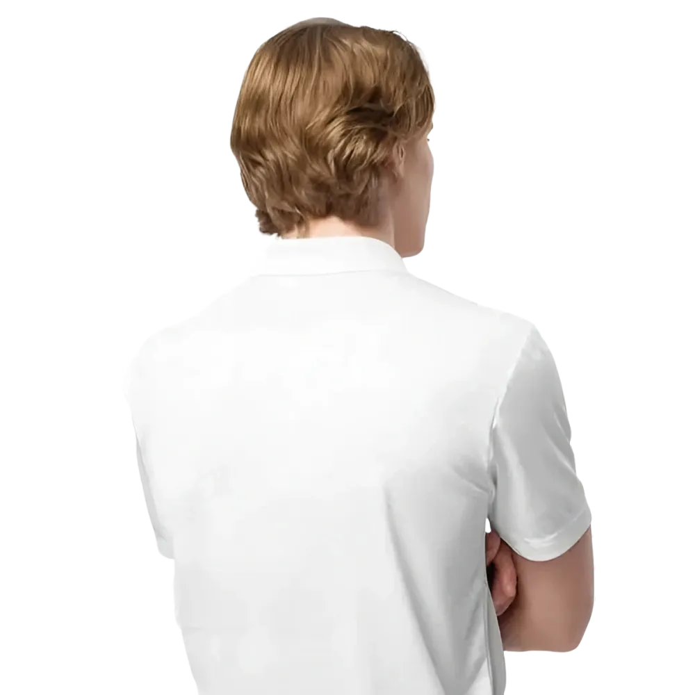 Weißes Adidas Unisex Poloshirt aus Polyester, atmungsaktiv, für Sport und Freizeit, Rückenansicht, Größe S bis 2XL
