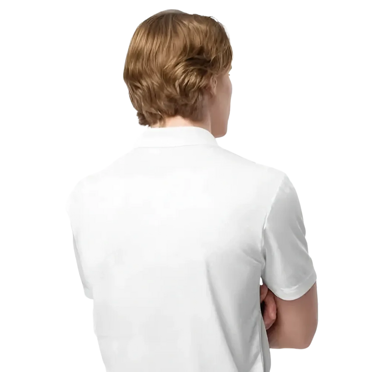 Weißes Adidas Unisex Poloshirt aus Polyester, atmungsaktiv, für Sport und Freizeit, Rückenansicht, Größe S bis 2XL