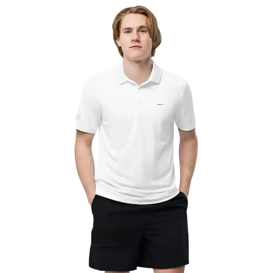 Weißes Adidas Unisex Poloshirt aus Polyester, atmungsaktives Sportshirt mit Kragen und Knopfleiste, für Damen und Herren.