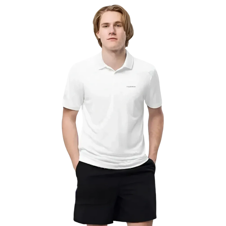 Weißes Adidas Unisex Poloshirt aus Polyester, schnelltrocknend und sportlich, mit Knopfleiste und klassischem Design.