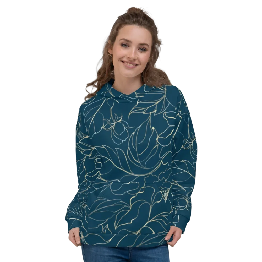 Damen Hoodie mit Allover-Blattmuster in XS bis 3XL, bequemer Unisex Kapuzenpullover von BUYATHOME24 mit floralen Druck.