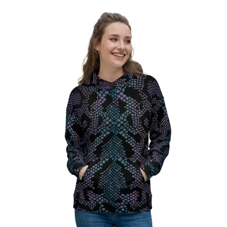 Damen Unisex Hoodie mit Allover-Schlangenmuster, Polyester, Kapuzenpullover, bequemes Design in XS-3XL, von BUYATHOME24