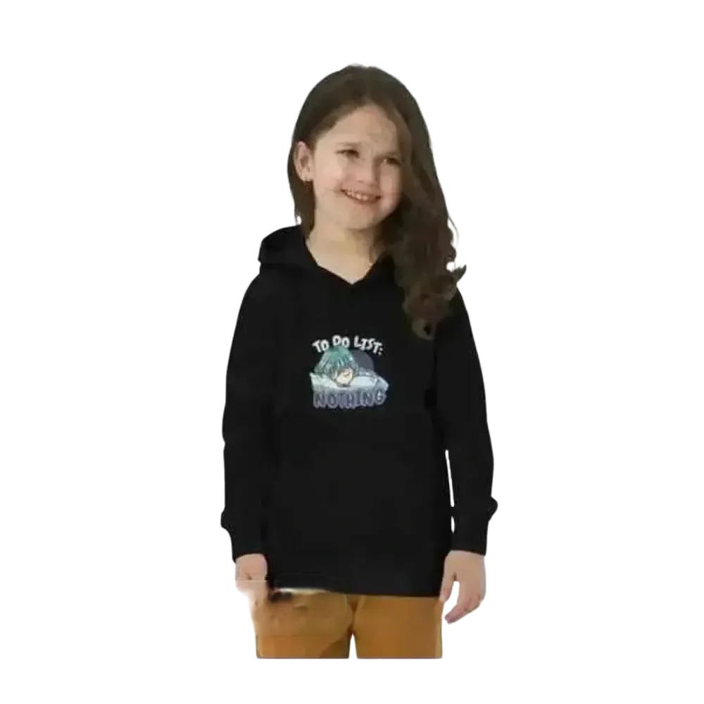Schwarzer Kinder Kapuzenpullover mit Druck, Unisex Hoodie aus Baumwolle für Mädchen und Jungen, 4 bis 12 Jahre