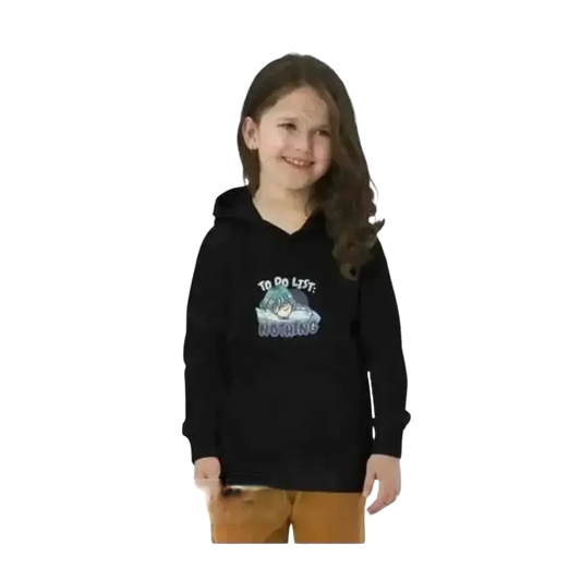 Schwarzer Kinder Kapuzenpullover mit Druck, Unisex Hoodie aus Baumwolle für Mädchen und Jungen, 4 bis 12 Jahre