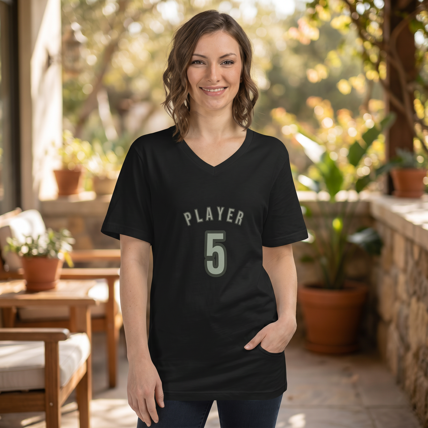 Generated lifestyle image for ▻ V-Ausschnitt I Herren & Damen T-Shirt S, M, L, XL, 2XL
