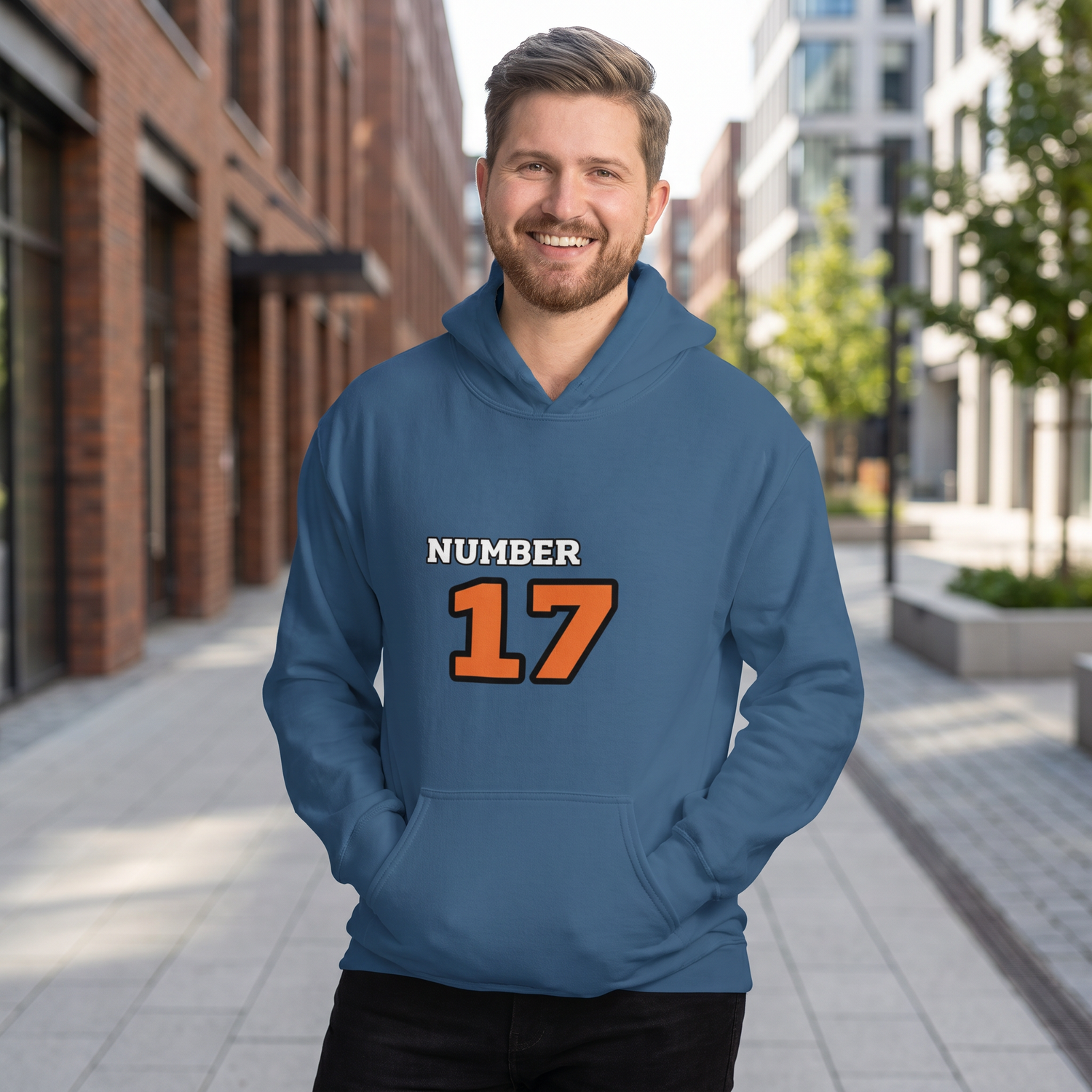 Grafik Unisex Hoodie mit Nummer 17, Baumwolle, bequem, in S-5XL, für Herren und Damen, von BUYATHOME24